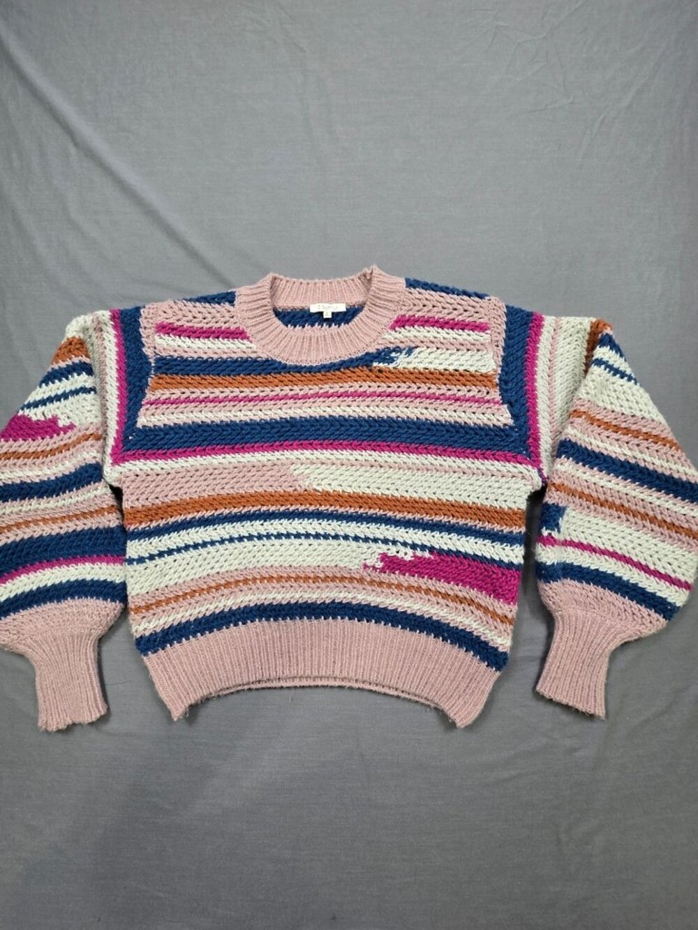 Z Supply Large Striped Sweater Pink Multi Color Knit Textured